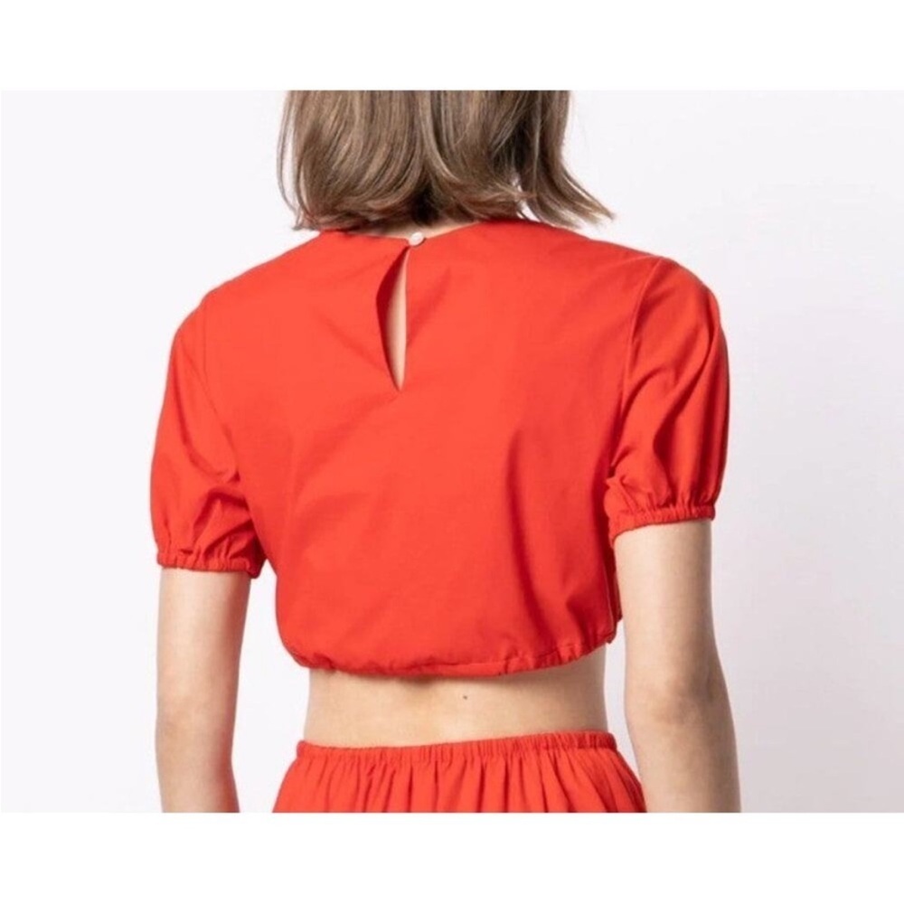 Staud Prato Recycled Nylon Short Puff Sleeve Crop Top Tomato Red Size large - Picture 2 of 8
